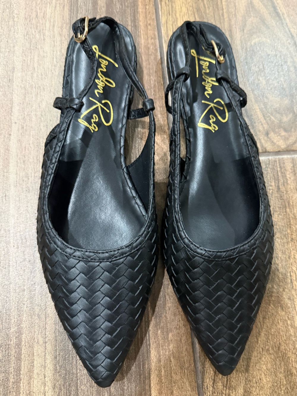 London Rag Kurina Black Woven Slingback Flats Womens Size 8 New